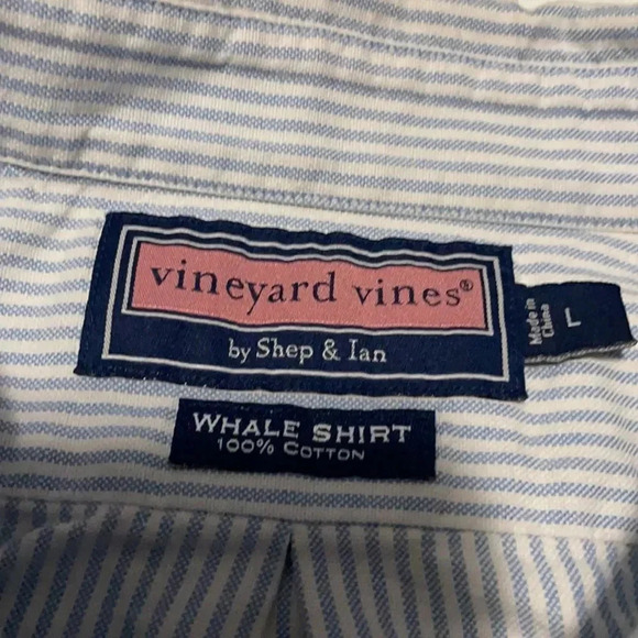 Vineyard Vines button down Shirt Youth L Striped Long Sleeved Whale Logo Blue - Picture 2 of 10